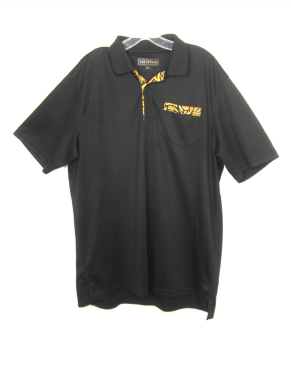 Loudmouth Golf Polo Shirt Mens Size XL Black Orange Chirp Contrast Pocket VGUC